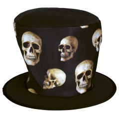 Chistera negra alta con calaveras-Tus Disfraces