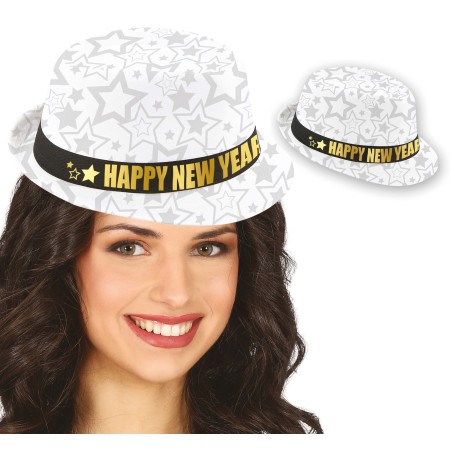 Sombrero gangster cotillon blanco lenteelas-Tus disfraces