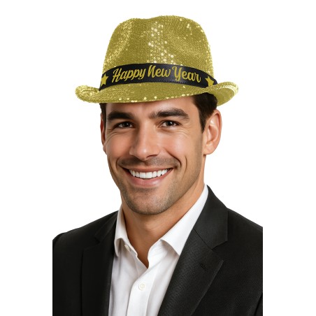 Sombrero gangster cotillon oro lenteelas