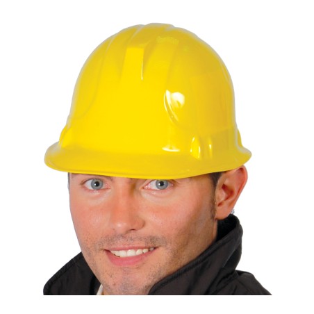 Casco obrero amarillo plastico obra albañil-Tus Disfraces baratos