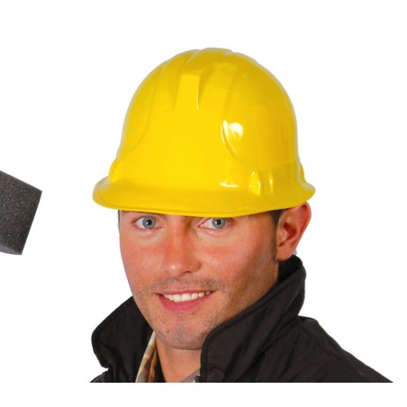 Casco obrero amarillo plastico obra albañil