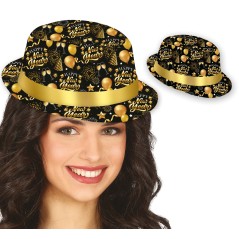 Gorro gangster happy new year negro y dorado-Tus disfraces
