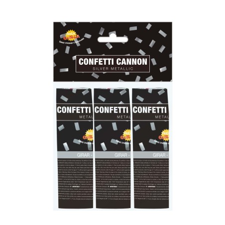 Cañon confeti plata mini 3 uds 10,5 cm