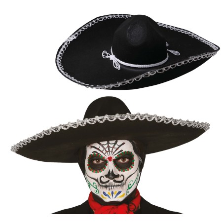 Sombrero mariachi mejicano fieltro negro 55 cm-Tus Disfraces baratos