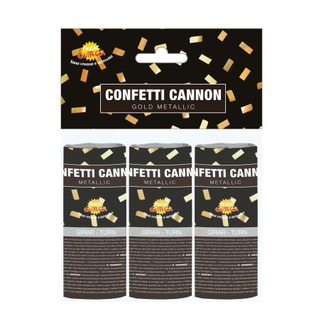 Cañon confeti oro mini 3 uds 10,5 cm