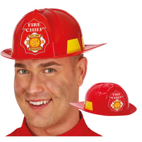 Casco bombero plastico duro sombrero rojo-Tus Disfraces baratos