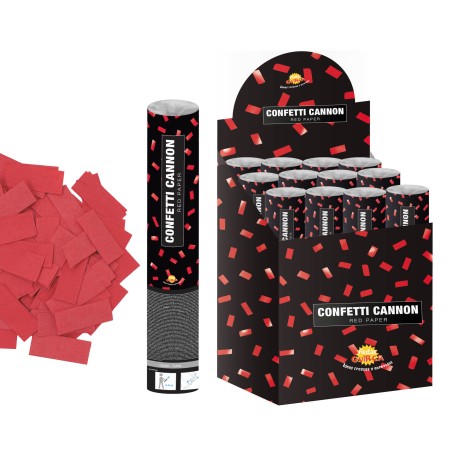 Cañon de confeti rectangular rojo 40 cm-Tus Disfraces baratos