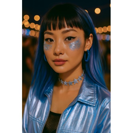 Maquillaje glitter plata