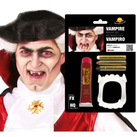 Kit maquillaje vampiro sangre dientes barras-Tus Disfraces