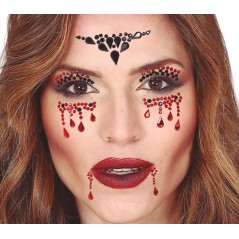 Joyas faciales adhesivas rojas y negras vampira-Tus Disfraces