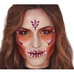 Joyas faciales adhesivas calavera rosa y lila-Tus Disfraces