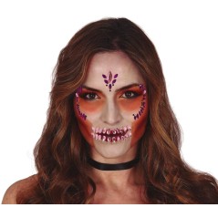 Joyas faciales adhesivas calavera rosa y lila
