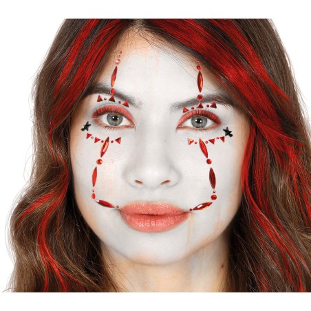 Joyas faciales adhesivas rojas payaso-Tus Disfraces
