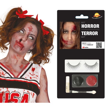 Kit maquillaje terror con pestañas para halloween -Tus Disfraces