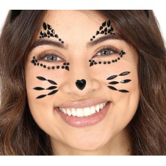 Joyas faciales adhesivas gatita negros-Tus Disfraces
