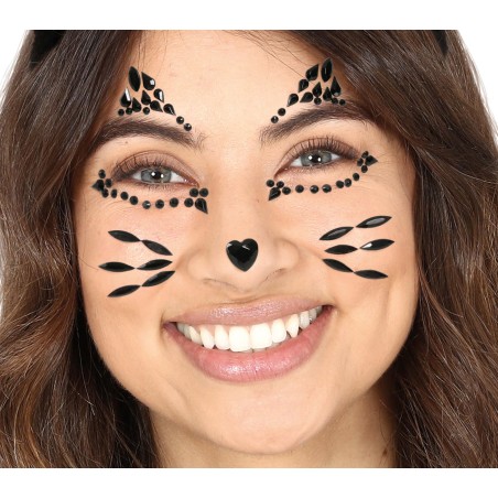 Joyas faciales adhesivas gatita negros-Tus Disfraces