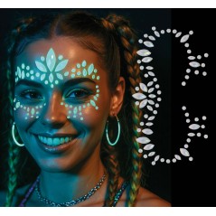 Joyas faciales glow brillan en la oscuridad con adhesivo-Tus disfraces baratos