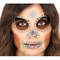 Joyas faciales adhesivas calavera verde-Tus Disfraces