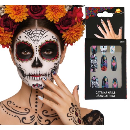 Uñas catrina con pegamento 10 uds-Tus disfraces baratos