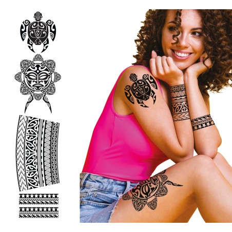 Tattoos flores negras pegatinas piel-Tus Disfraces