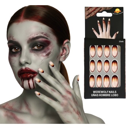 Uñas hombre lobo con pegamento 10 uds-Tus disfraces baratos