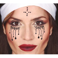 Joyas faciales negras monja -Tus Disfraces Baratos