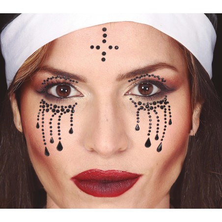 Joyas faciales negras monja -Tus Disfraces Baratos