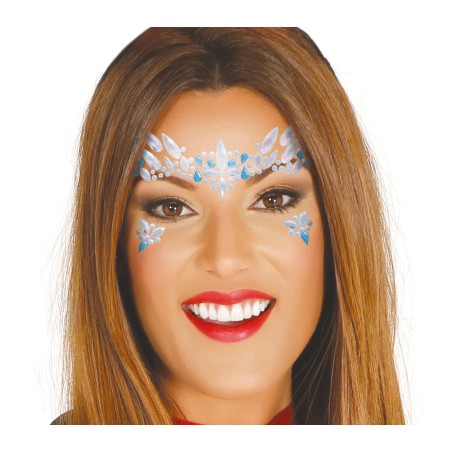 Joyas faciales azules y blancas con adhesivo