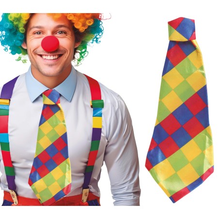 Corbata payaso multicolor cuadros 55 cm-Tus disfraces baratos