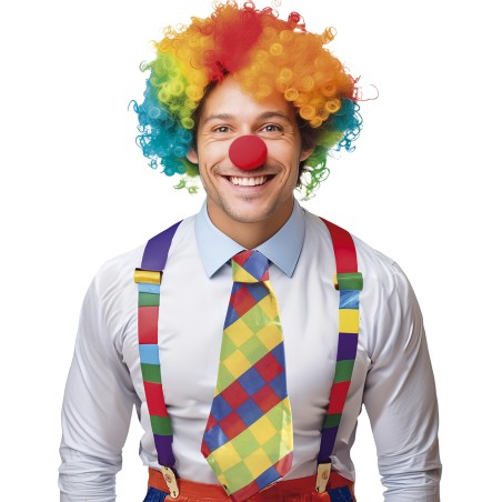 Corbata payaso multicolor cuadros 55 cm