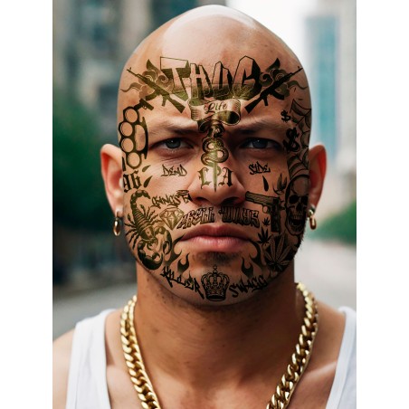 Tatuajes cara Thug life pandillero 30x13 cm
