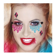 Joyas faciales arlequina azul y fucsia-Tus disfraces baratos