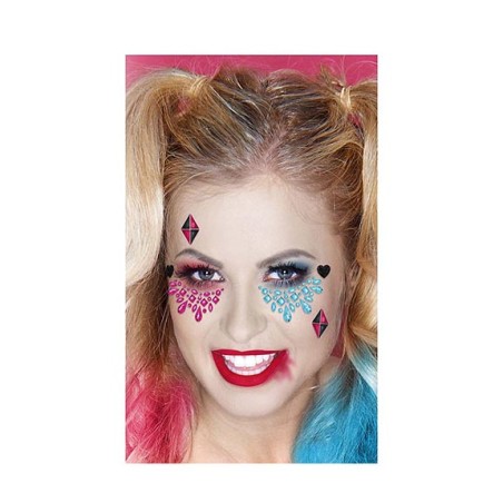 Joyas faciales arlequina azul y fucsia