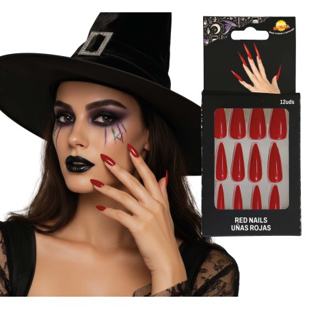 Uñas rojas demonio diablo con adhesivo -Tus disfraces