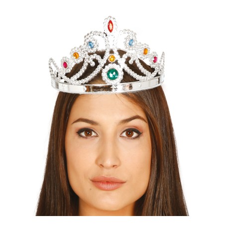 Corona reina plata con pedreria tiara princesas-Tus Disfraces baratos