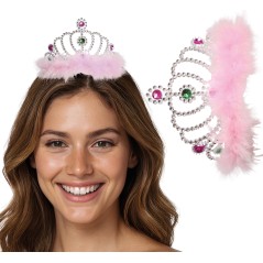 Tiara princesa plata plumas rosa diadema-Tus Disfraces baratos