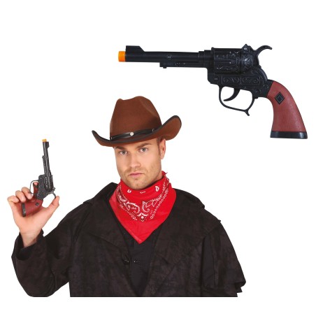 Pistola vaquero negra 20 cm cowboy barata-Tus disfraces baratos
