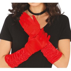 Guantes arrugados rojos 40 cm-Tus disfraces baratos
