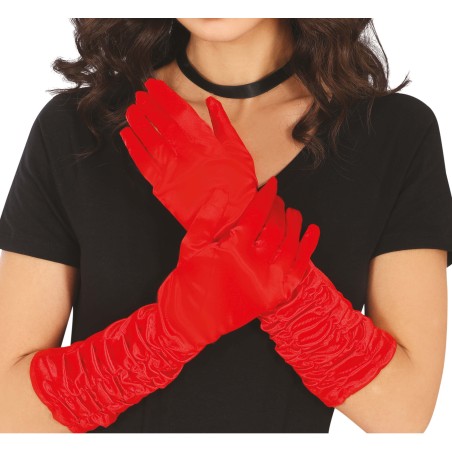 Guantes arrugados rojos 40 cm-Tus disfraces baratos