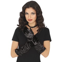 Guantes negros largos arrugados 45 cm