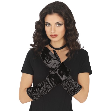 Guantes negros largos arrugados 45 cm
