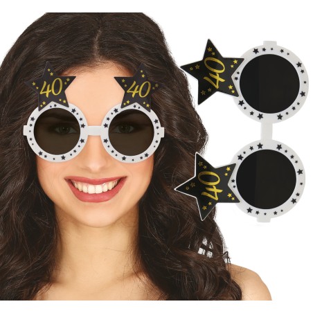 Gafas 40 cumpleaños blanca y negra-Tus Disfraces baratos