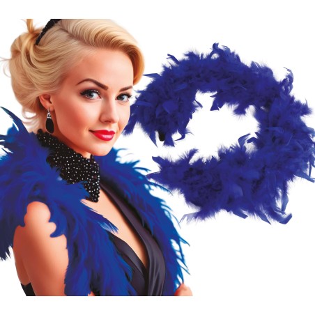 Boa azul plumas 40 gr años 20 charleston- Tus Disfraces Baratos
