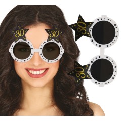 Gafas 30 cumpleaños blanca y negra-Tus Disfraces baratos