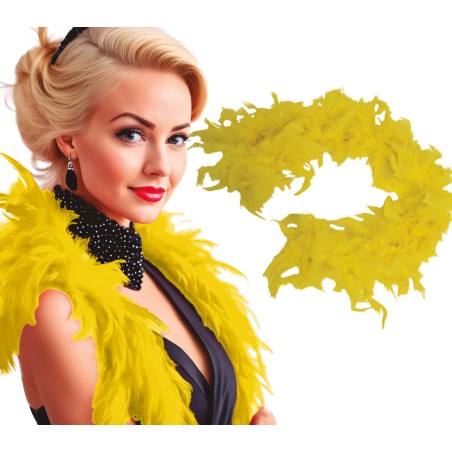 Boa amarilla plumas 40 gr fina años 20 charleston- Tus Disfraces Baratos