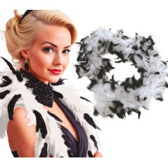Boa blanca y negra plumas 40 gr años 20 charleston- Tus Disfraces Baratos