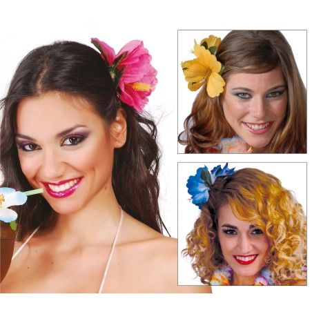 Flor hawaina con pinza 2 unidades para el pelo-Tus Disfraces baratos