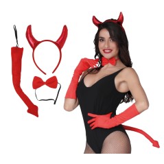 Conjunto diablesa sexy pajarita cuernos y rabo-Tus Disfraces