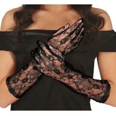 Guantes calados de encaje negro 38 cm-Tus disfraces baratos