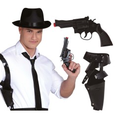 Pistola con sobaquera ganster o policia 25 cm-Tus disfraces baratos